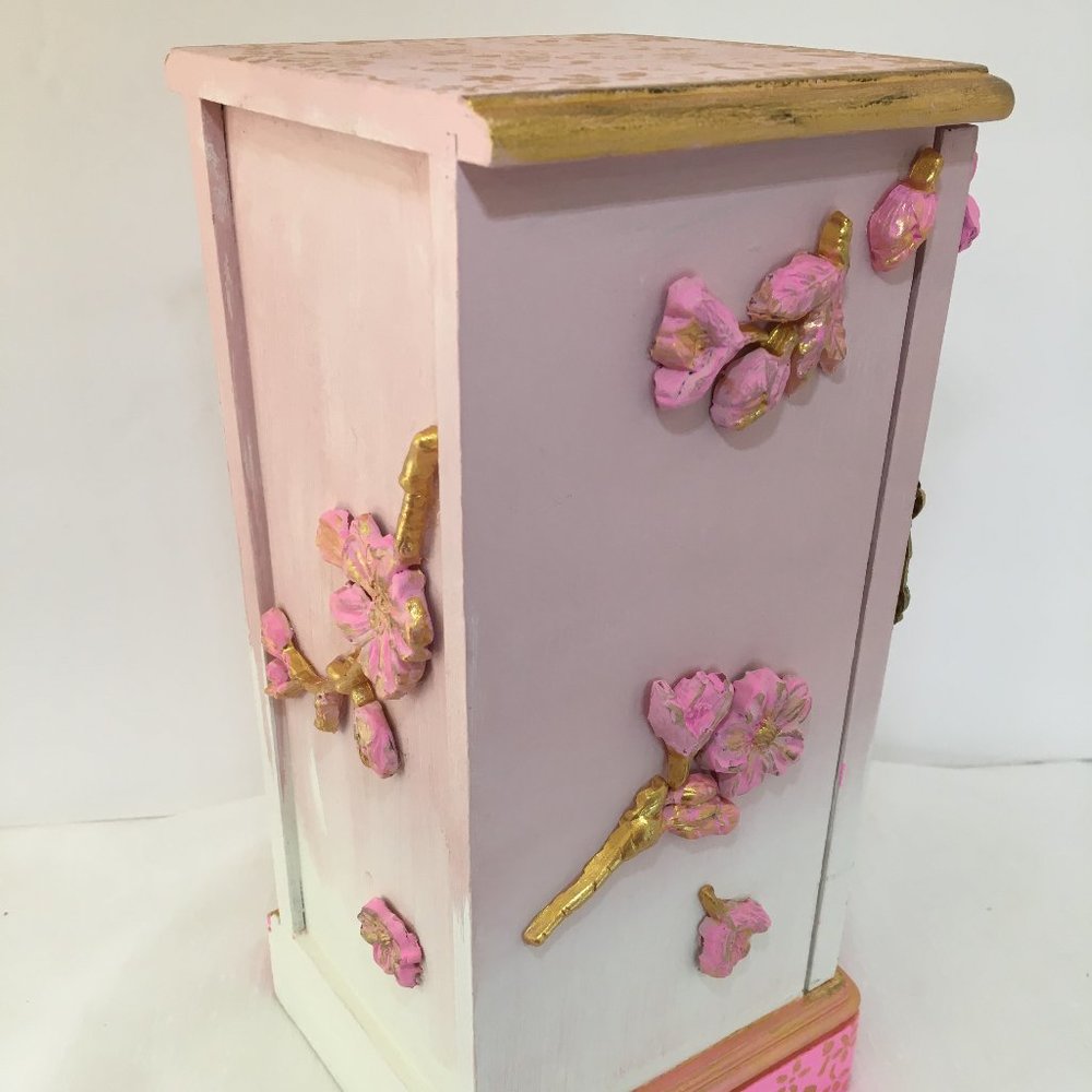 Vintage Wood Jewelry Box Refinished Upcycled Pink - Picture 13 of 14